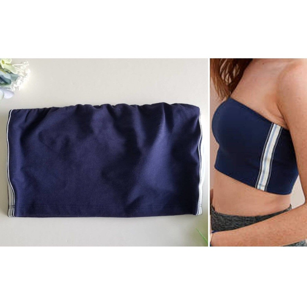 New! AERIE Chill Cotton Side Stripe Tube Bralette NWT Large Blue